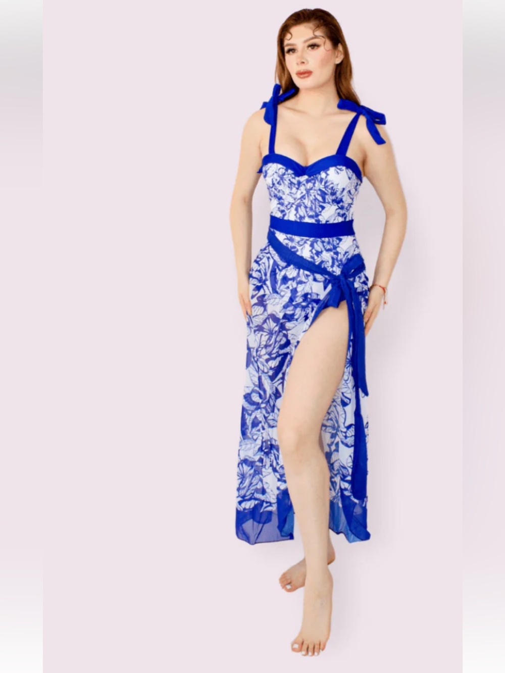 Bindan Women floral Swimsuit set Wrap Sarong Tummy Control Tankini Set L& OS